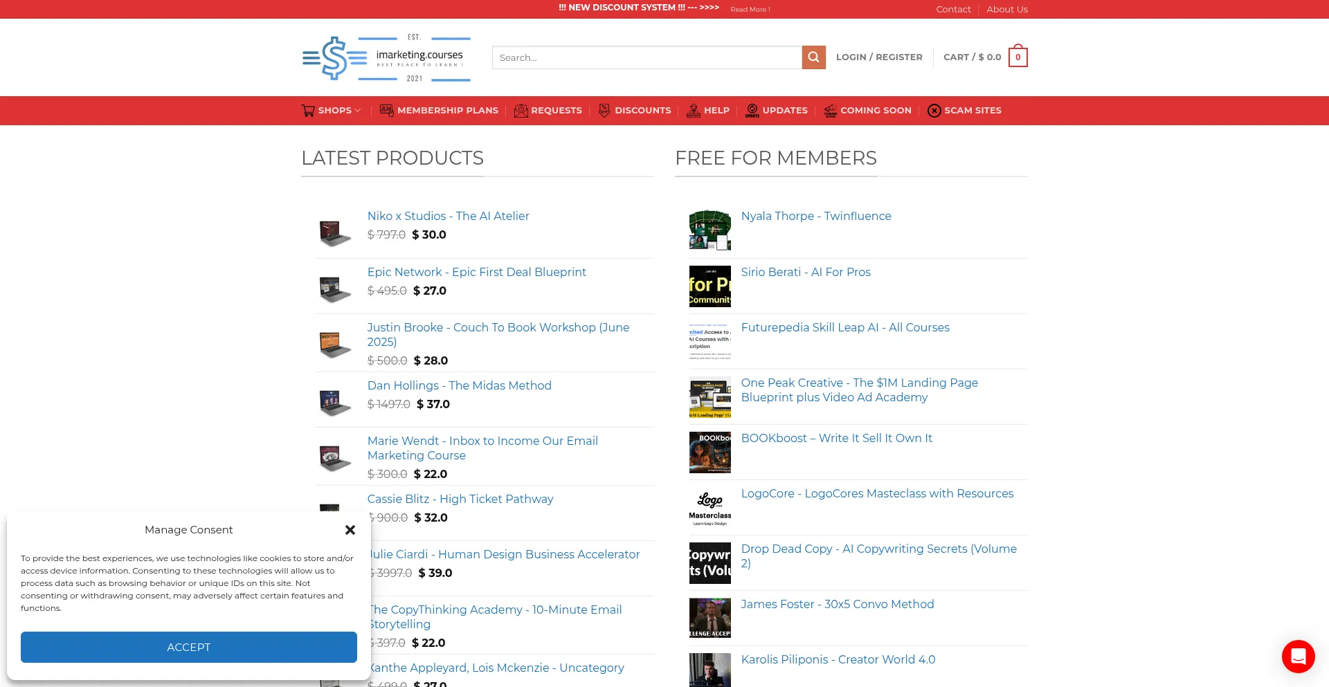 Website screenshot of Imarketing.courses