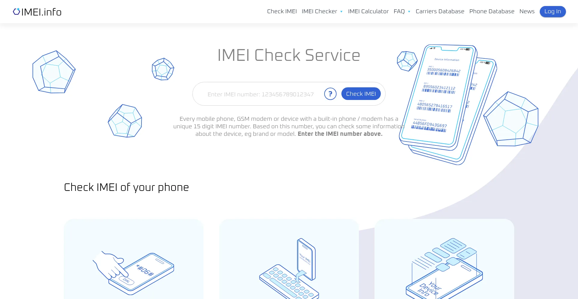 Website screenshot of Imei.info