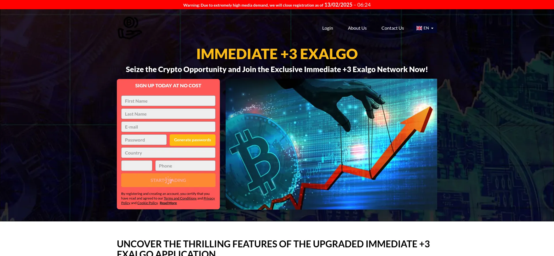 Website screenshot of Immediate3-exalgo-com.worldsoffinance.com