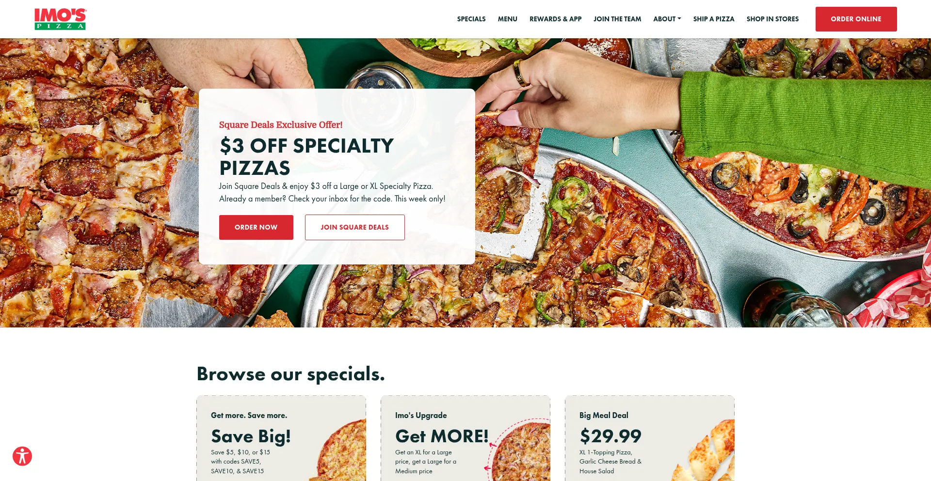 Website screenshot of Imospizza.com