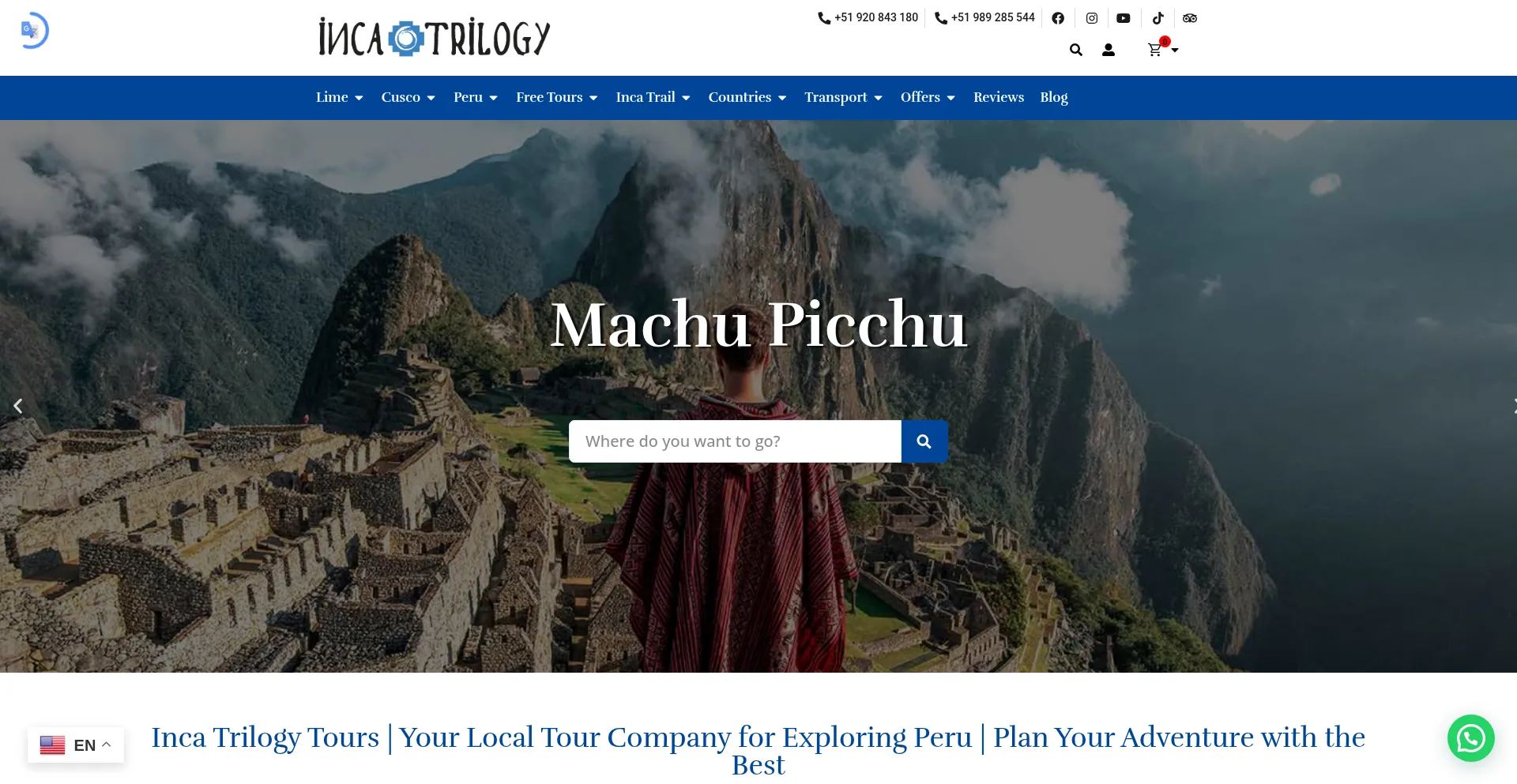 Website screenshot of Incatrilogytours.com