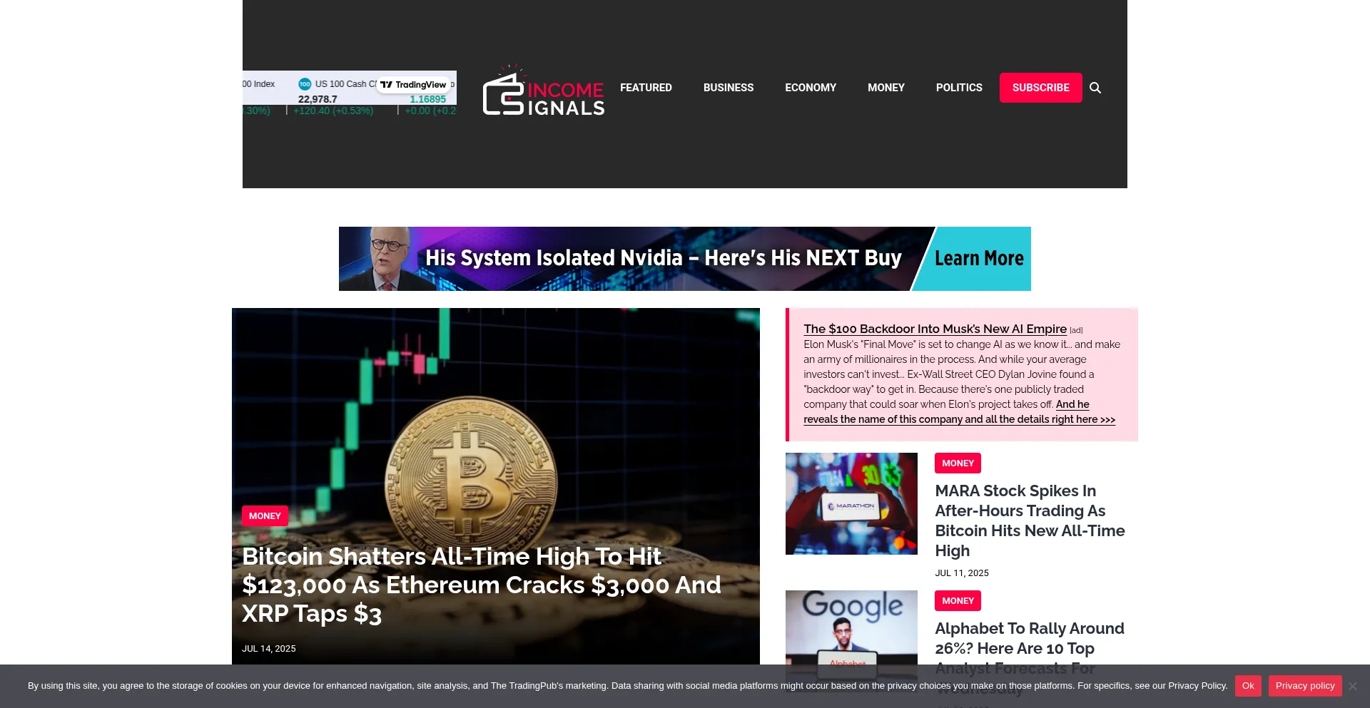 Website screenshot of Incomesignals.com