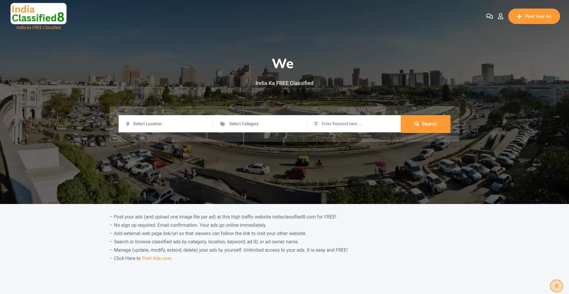 Website screenshot of Indiaclassified8.com