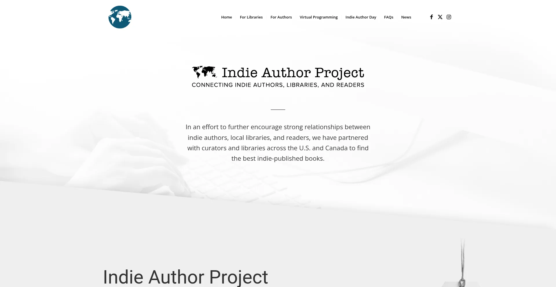 Website screenshot of Indieauthorproject.com