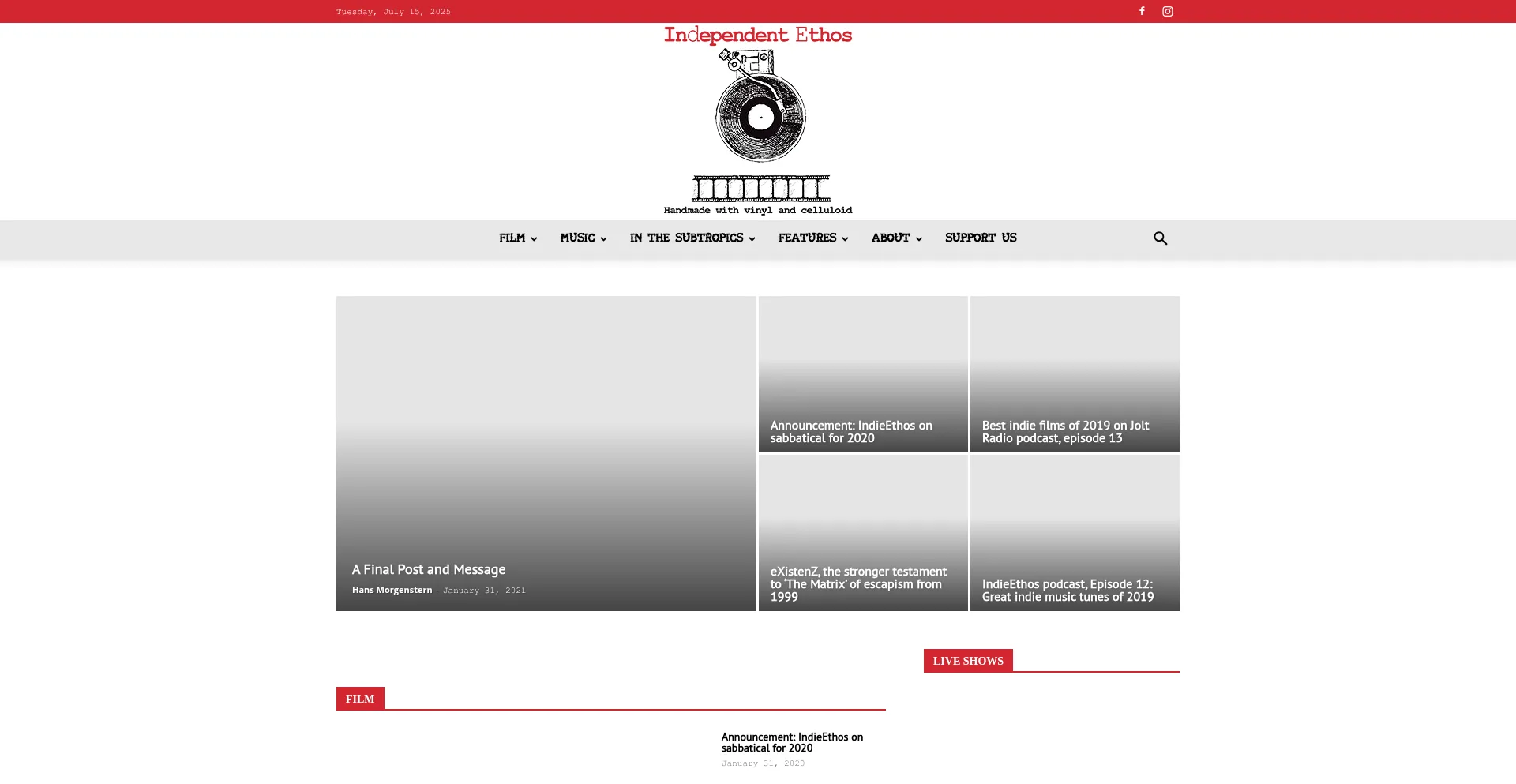 Website screenshot of Indieethos.com