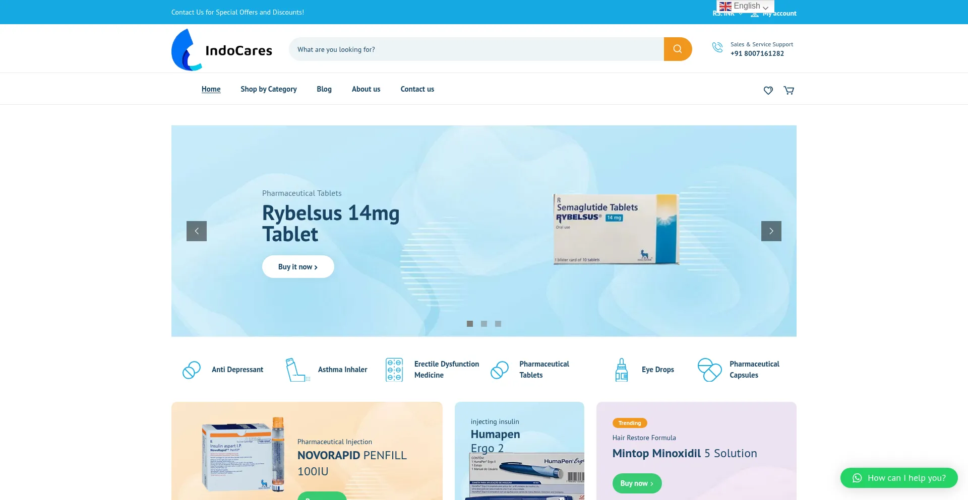 Website screenshot of Indocares.com