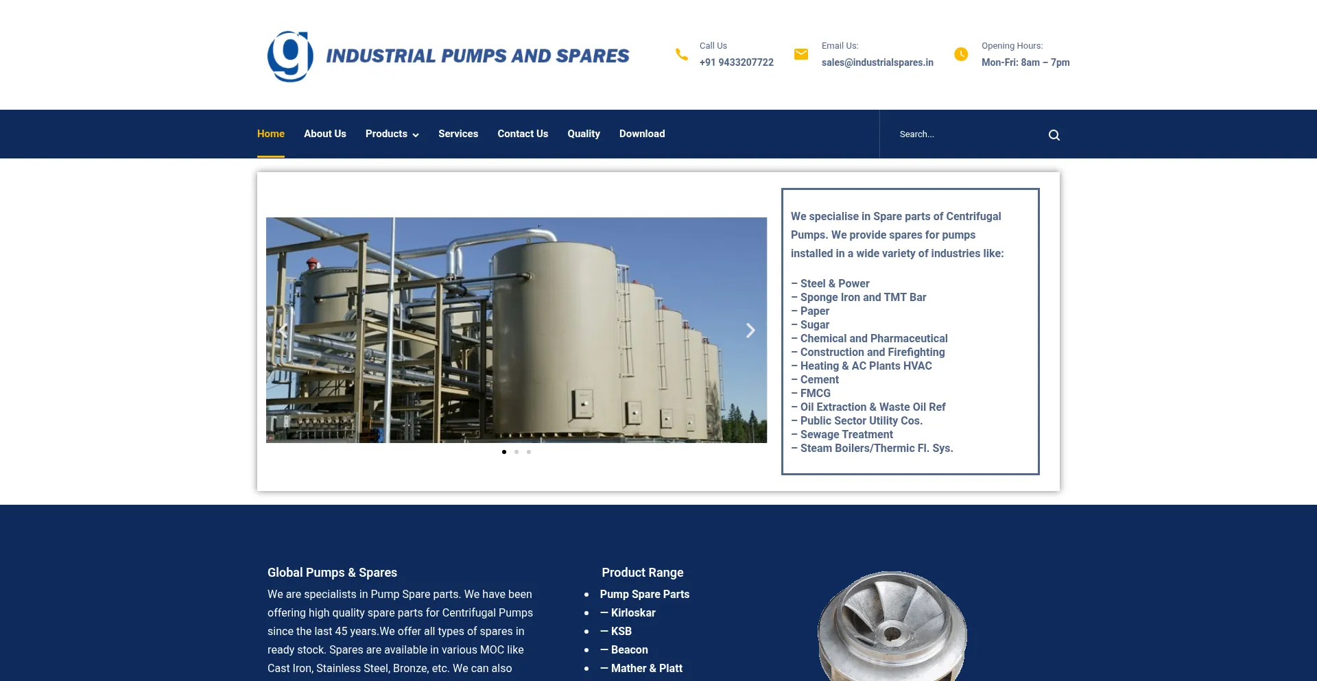 Website screenshot of Industrialspares.in