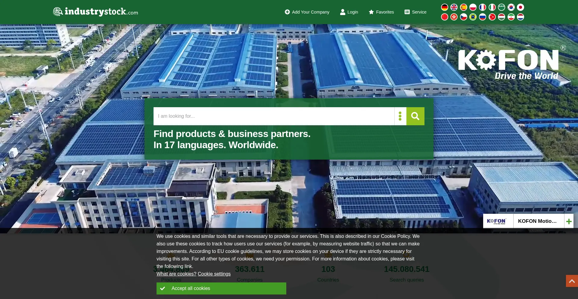 Website screenshot of Industrystock.com