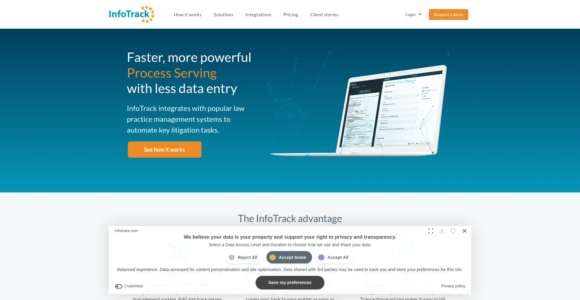 Website screenshot of Infotrack.com