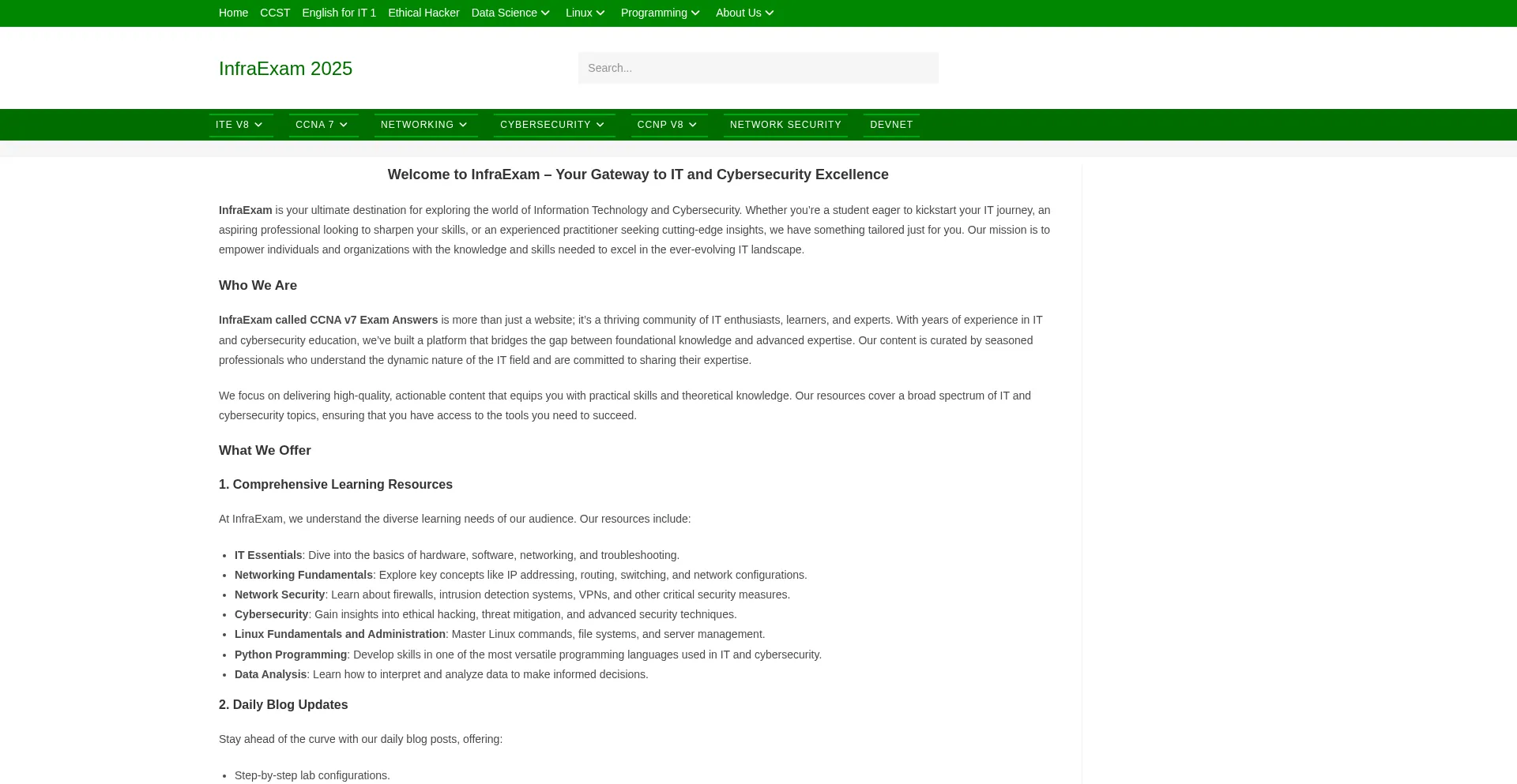 Website screenshot of Infraexam.com