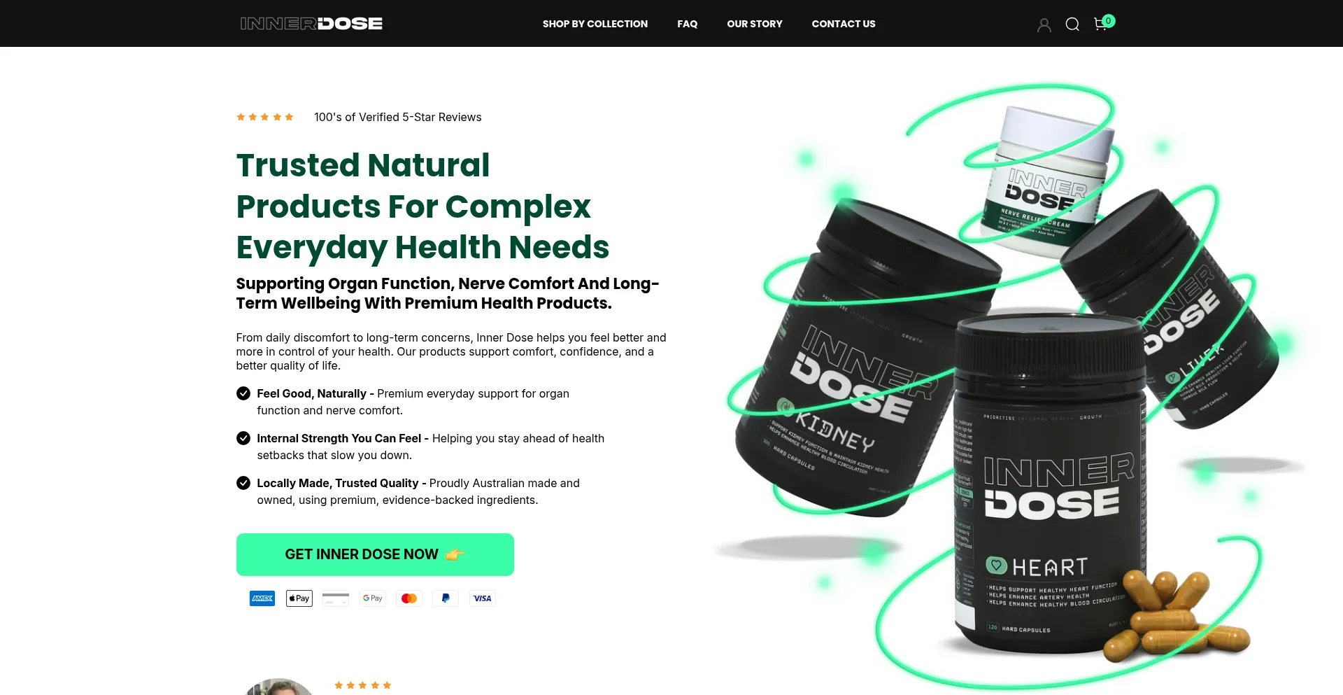 Website screenshot of Innerdose.com.au