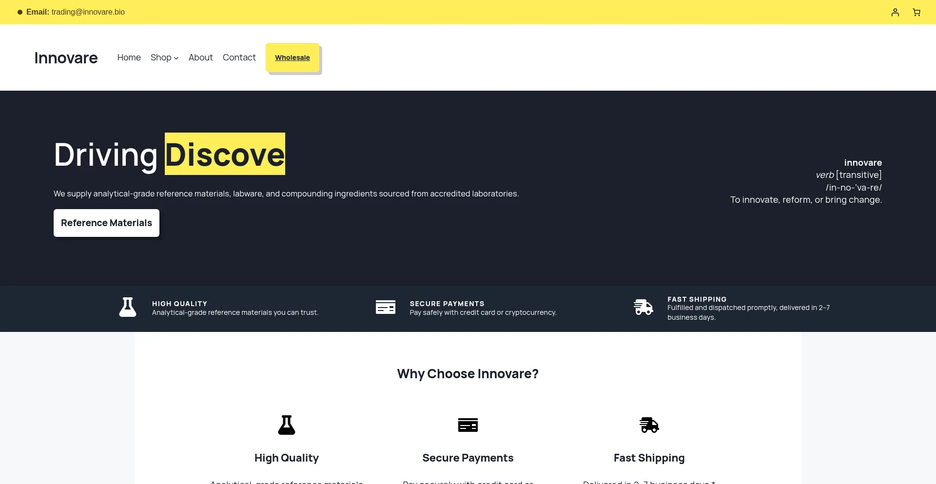 Website screenshot of Innovare.bio