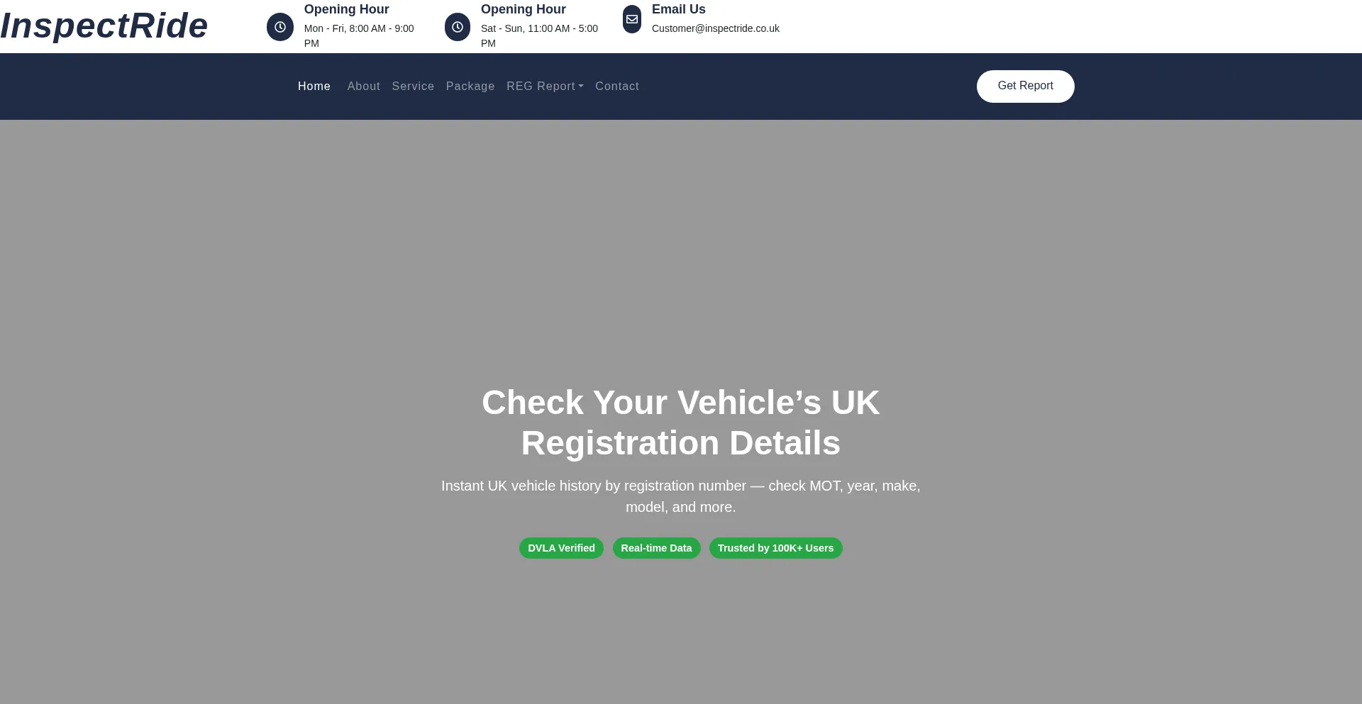 Website screenshot of Inspectride.co.uk