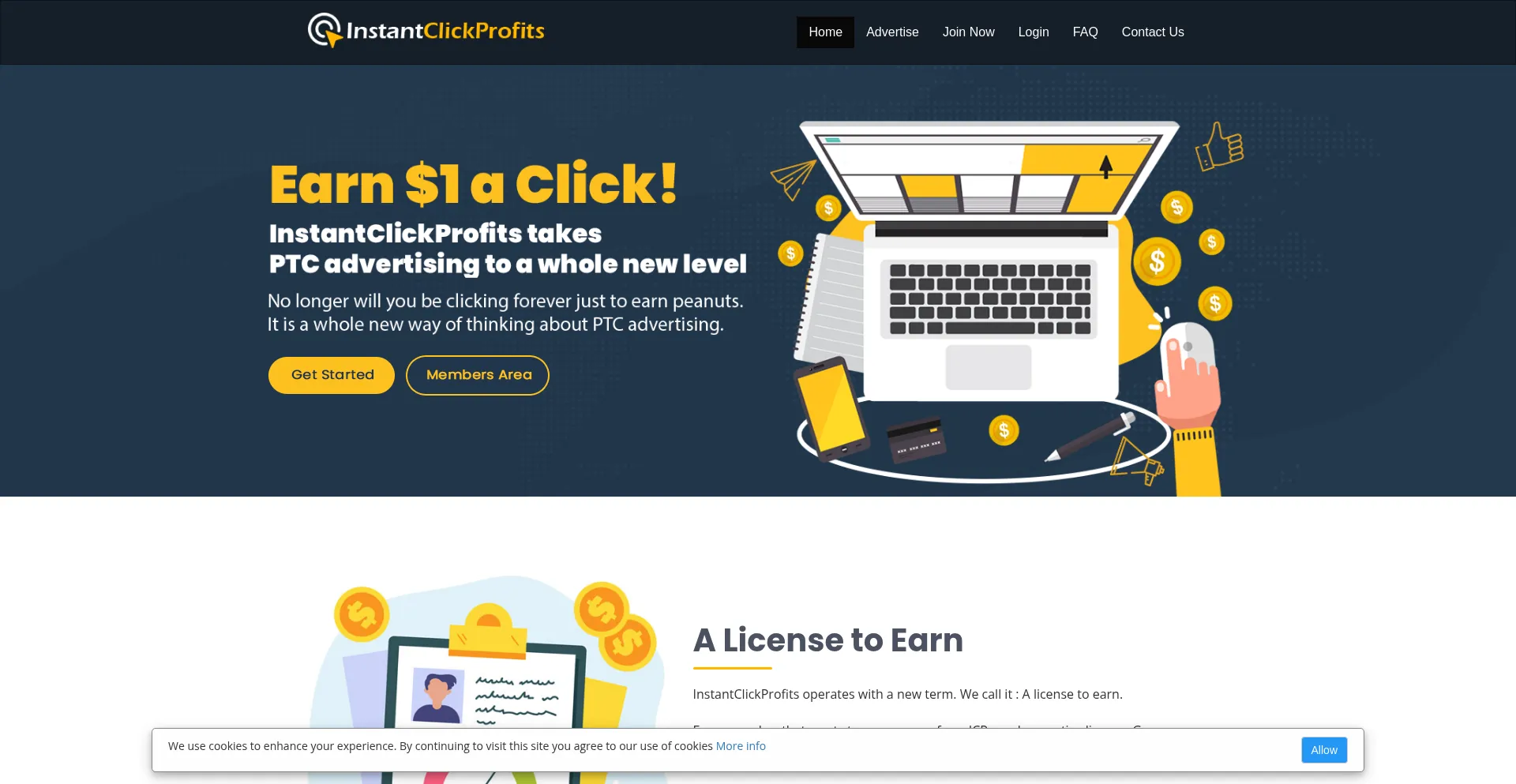 Website screenshot of Instantclickprofits.com