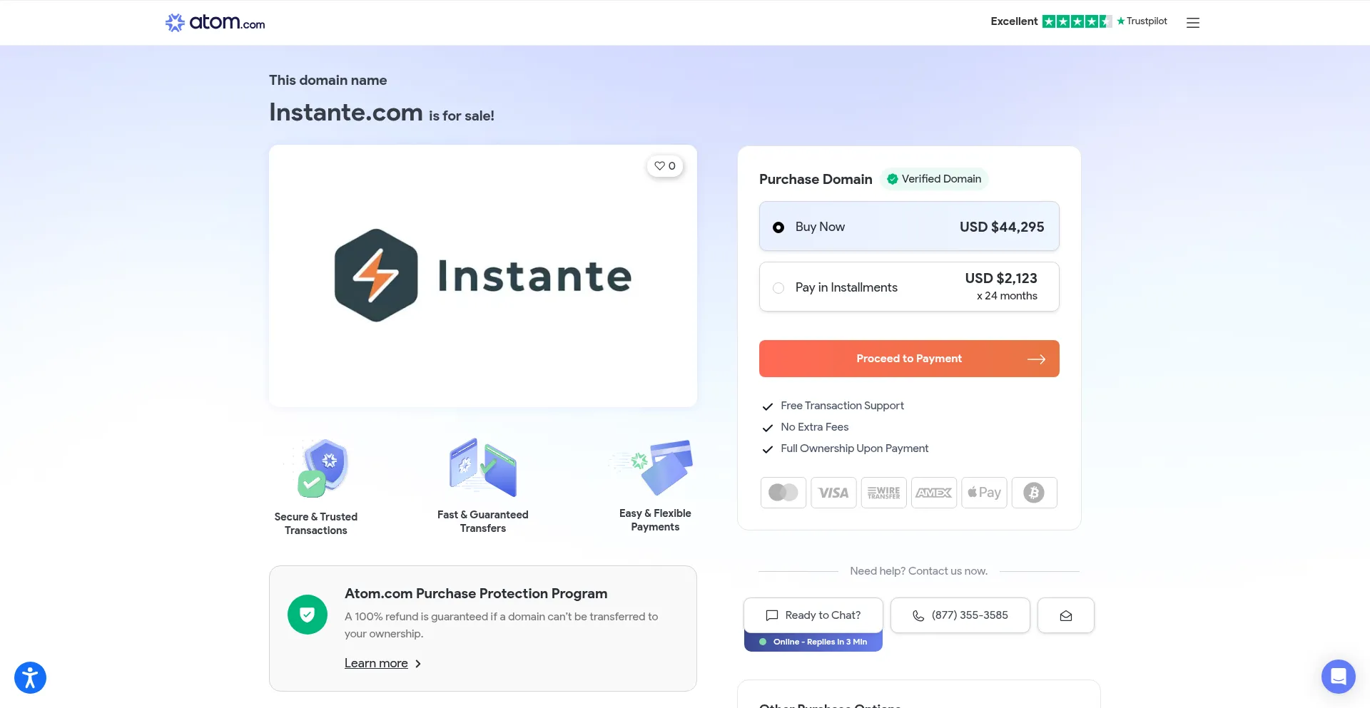 Website screenshot of Instante.com