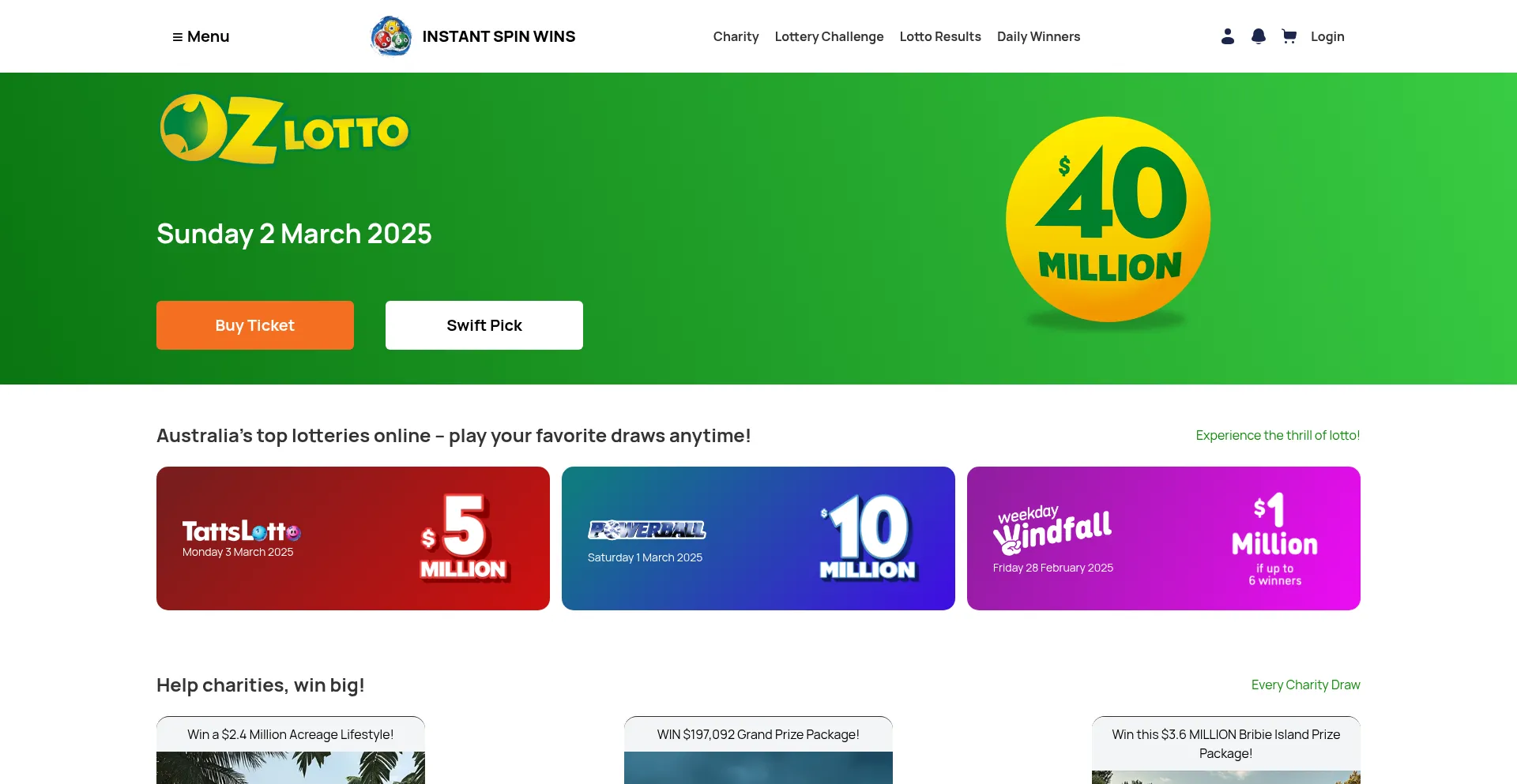 Website screenshot of Instantspinwins.com