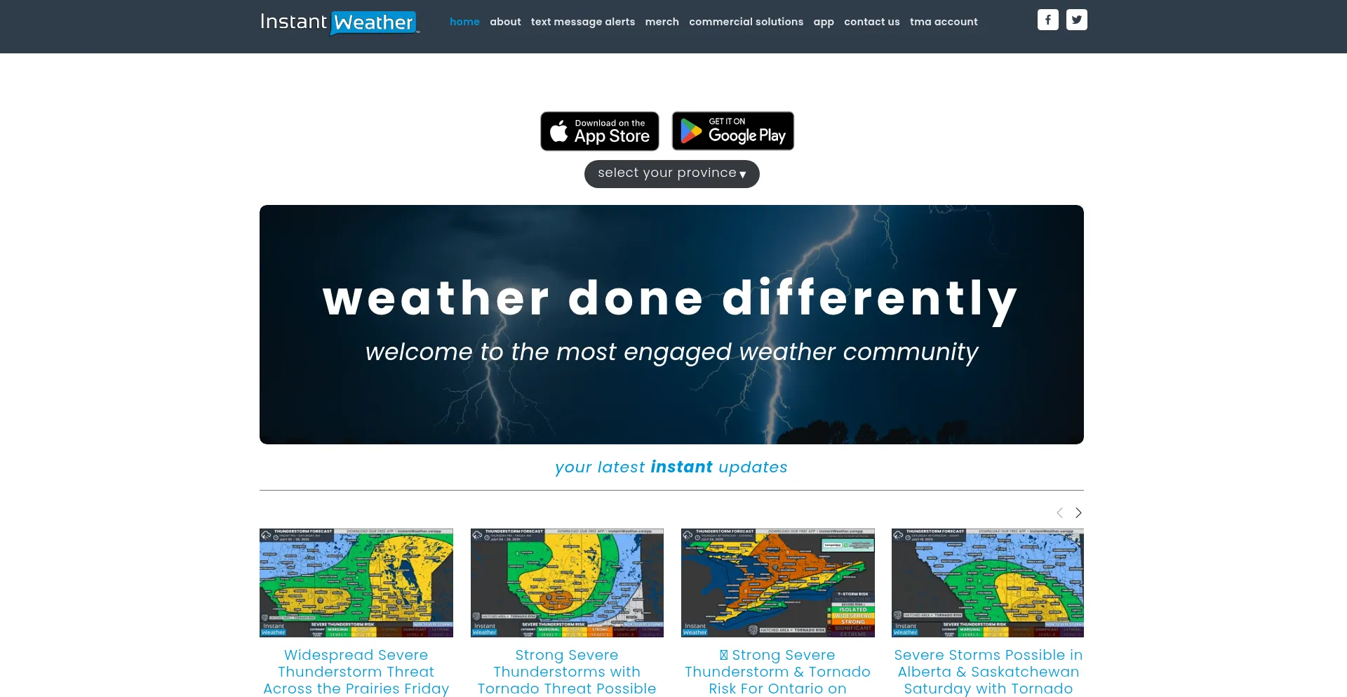 Website screenshot of Instantweather.ca