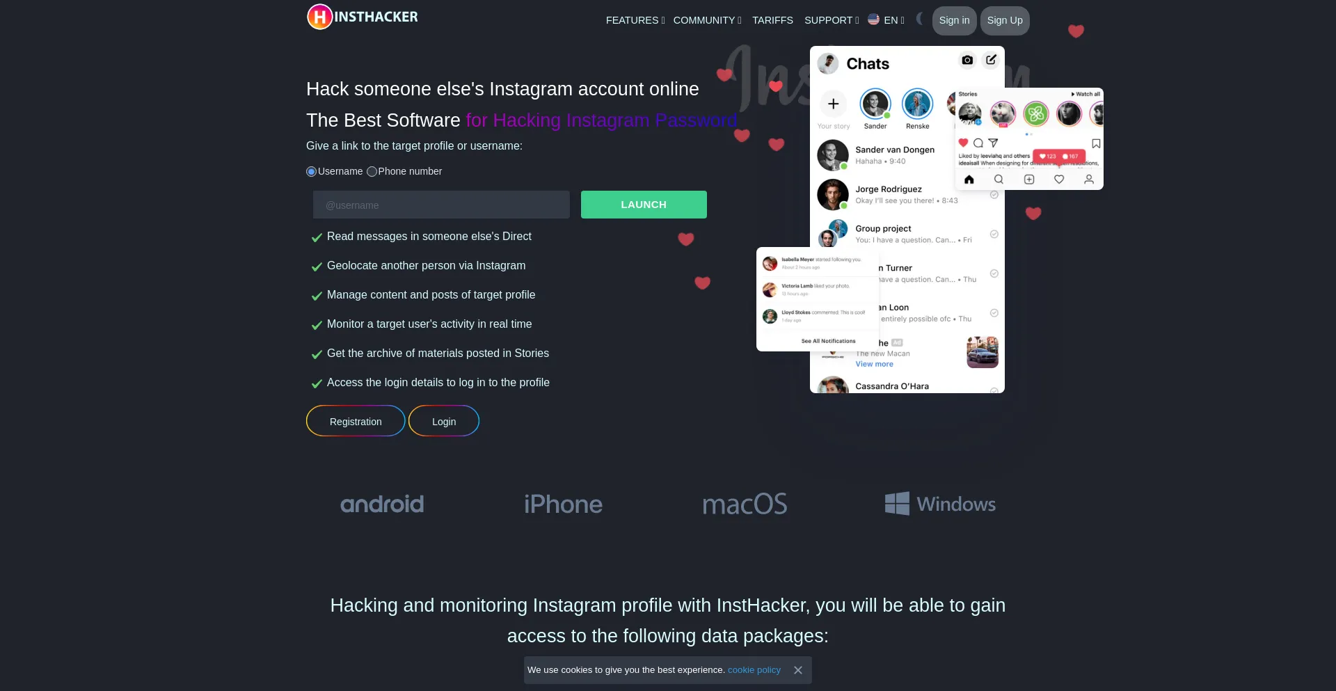 Website screenshot of Insthacker.com