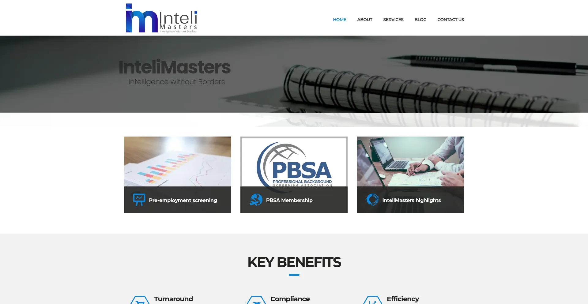 Website screenshot of Intelimasters.com