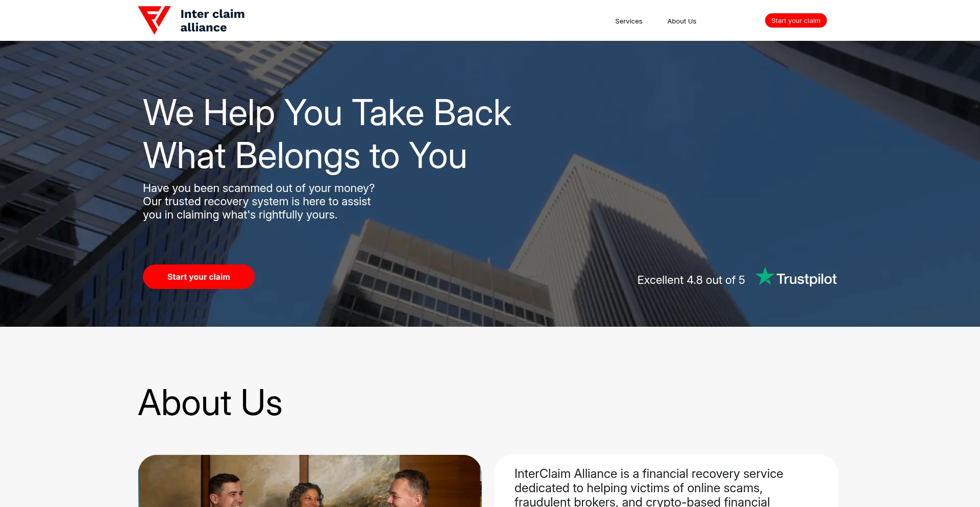 Website screenshot of Interclaim-alliance.com