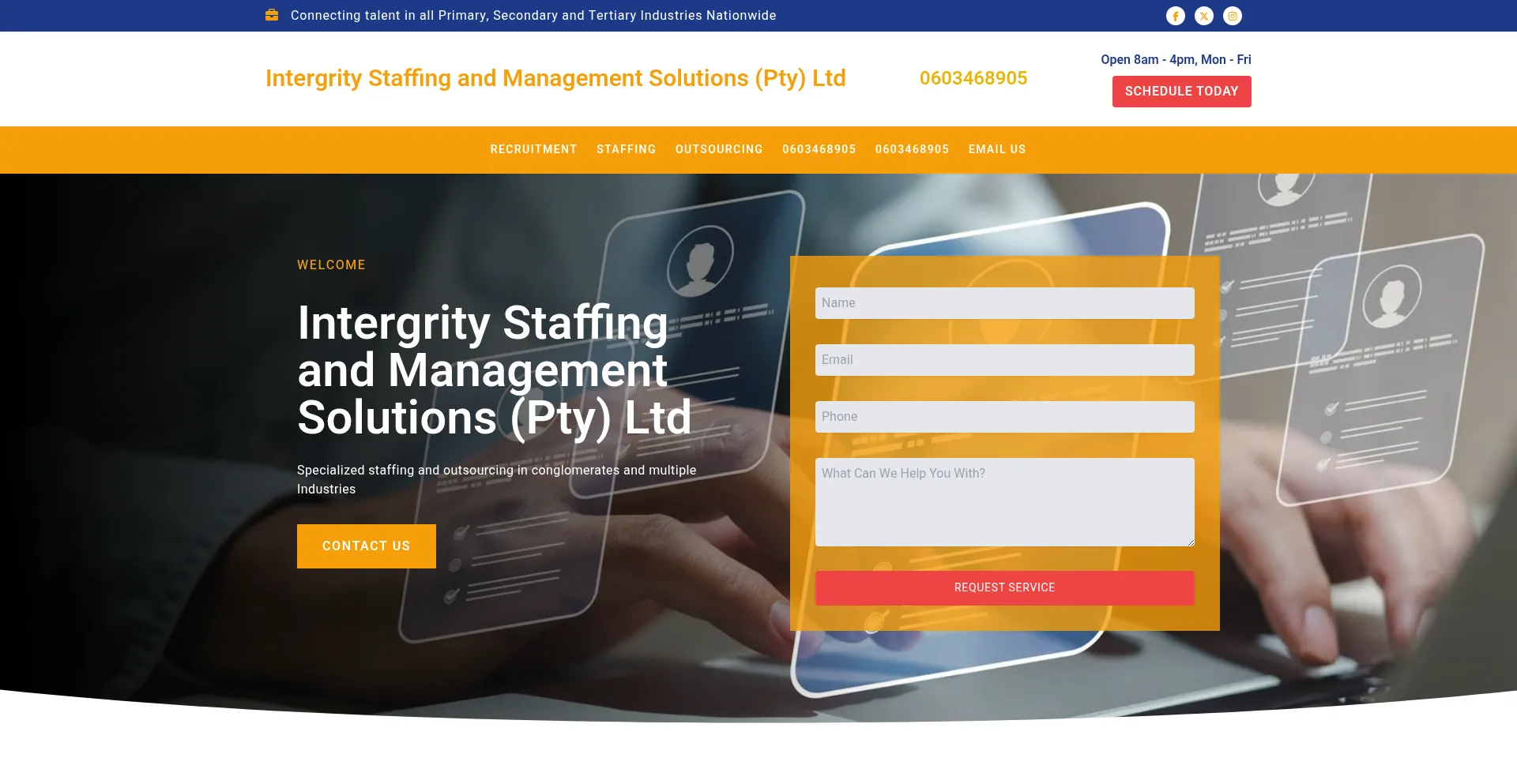 Website screenshot of Intergritystaffingmanagementsolutions.online