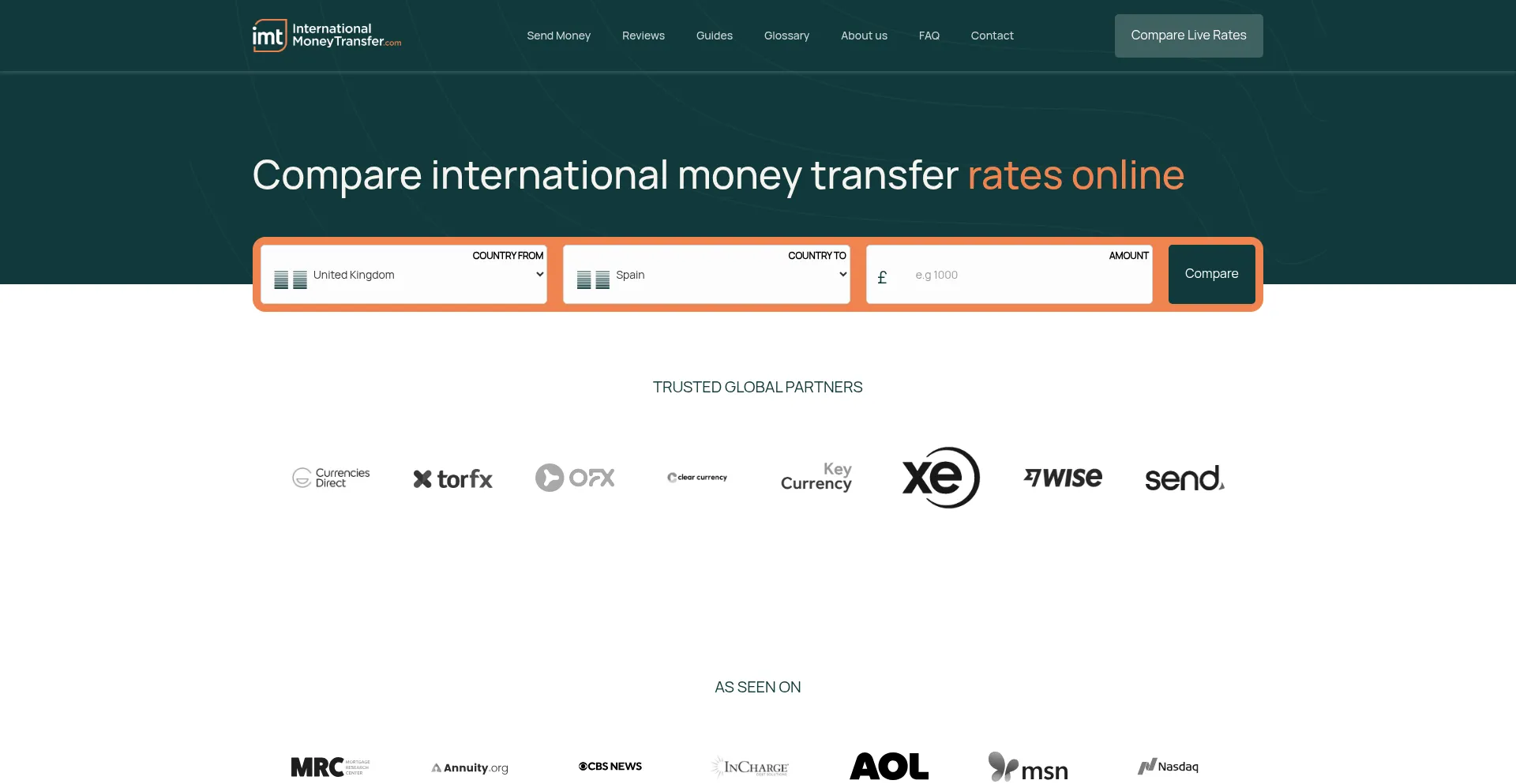 Website screenshot of Internationalmoneytransfer.com