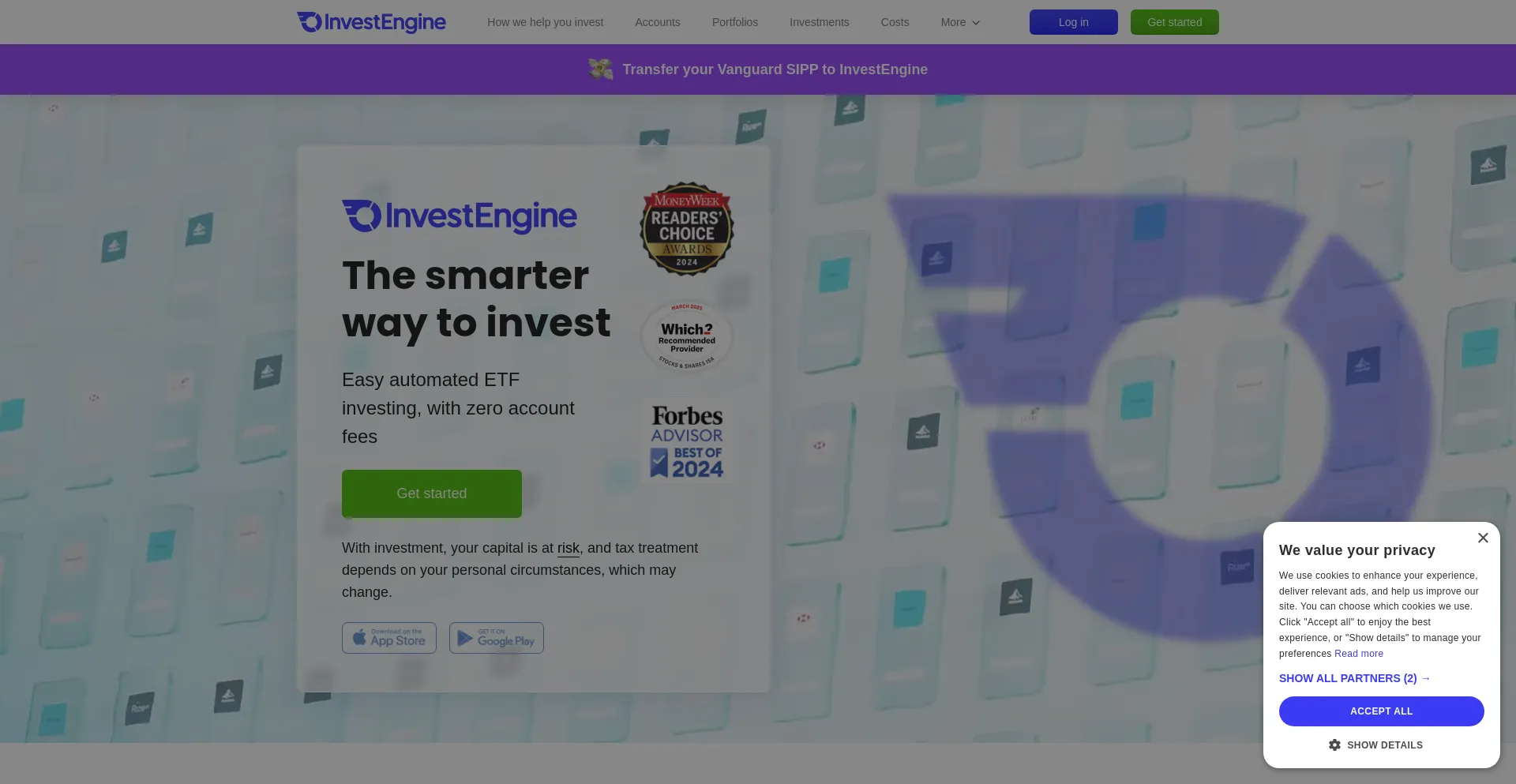 Website screenshot of Investengine.com