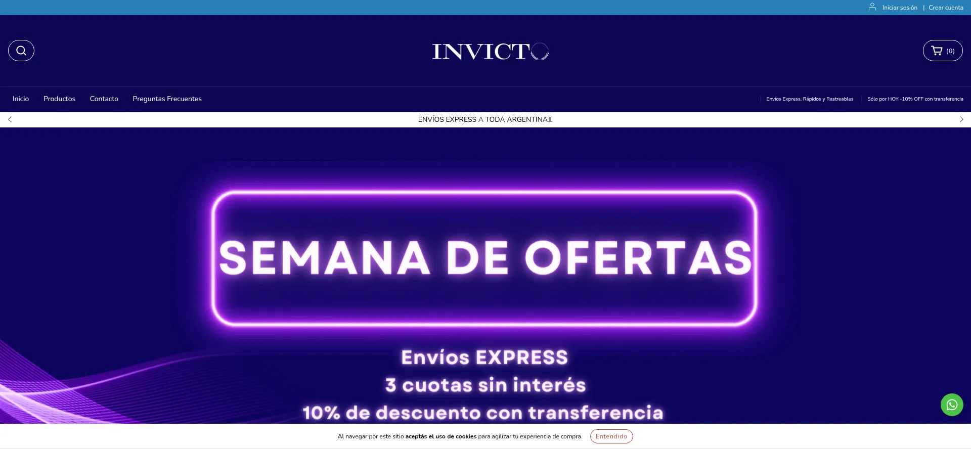 Website screenshot of Invicto.com.ar