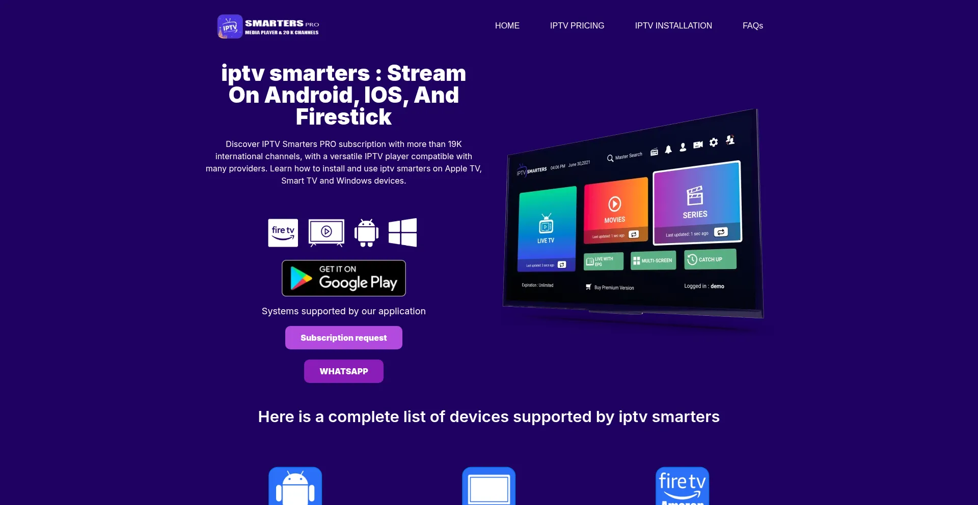 Website screenshot of Iptvsmarters.us