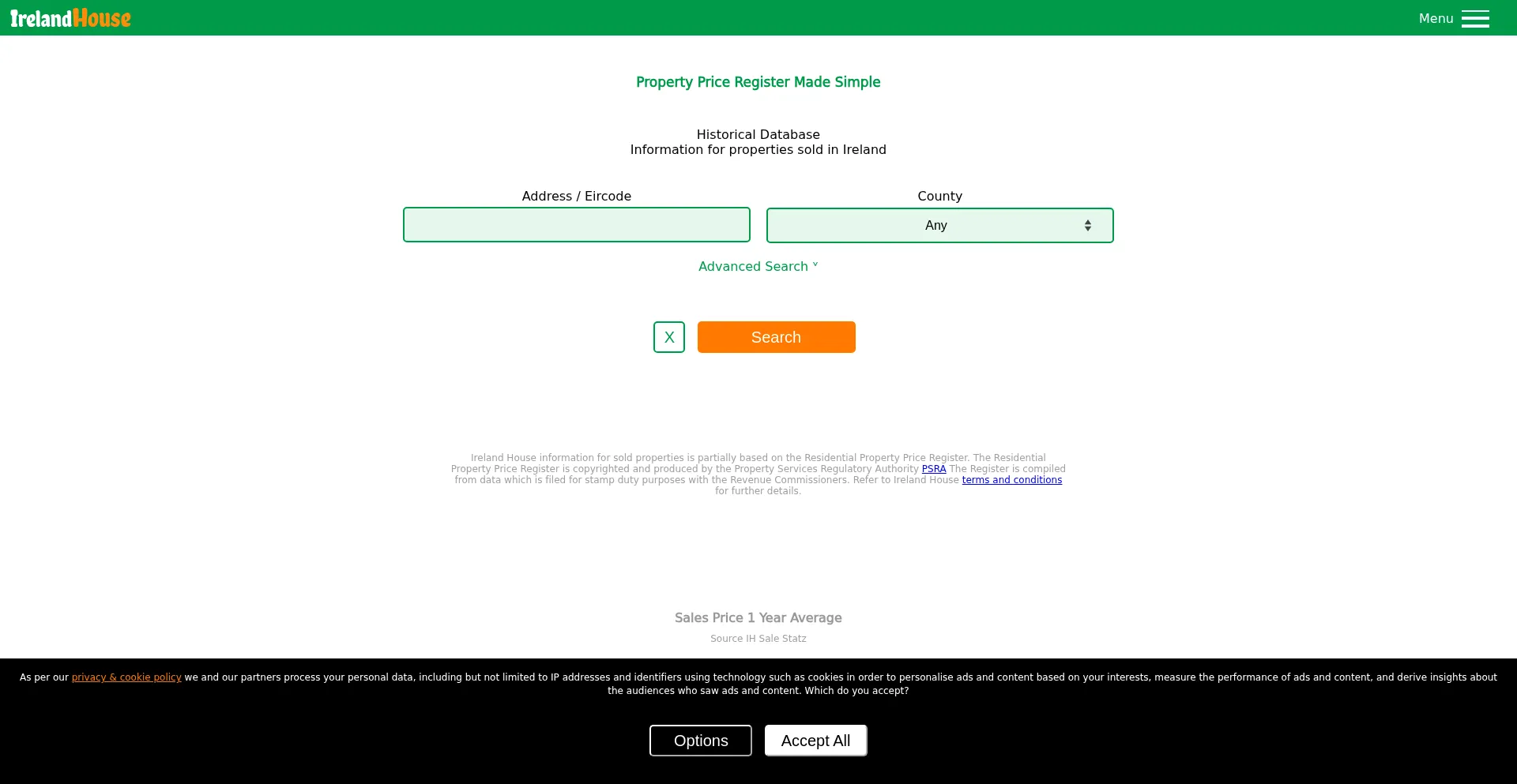 Website screenshot of Irelandhouse.ie