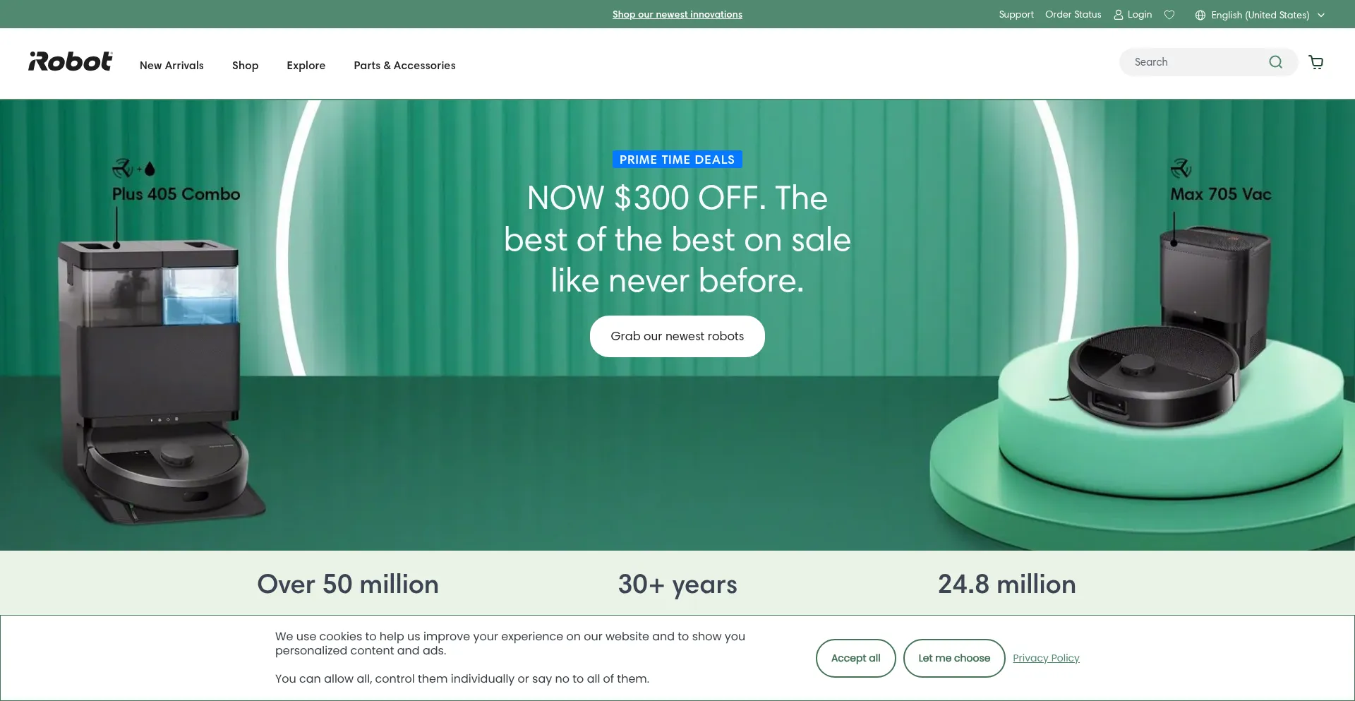 Website screenshot of Irobot.com