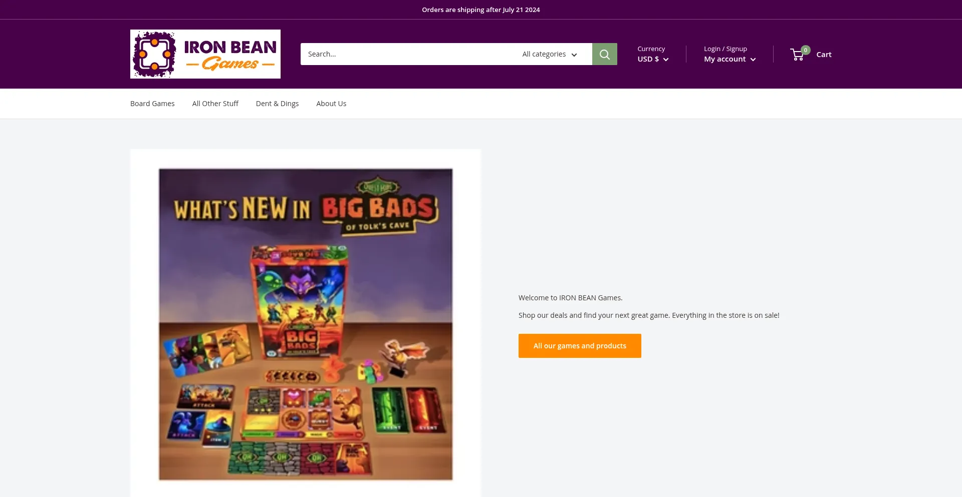 Website screenshot of Ironbeangames.com