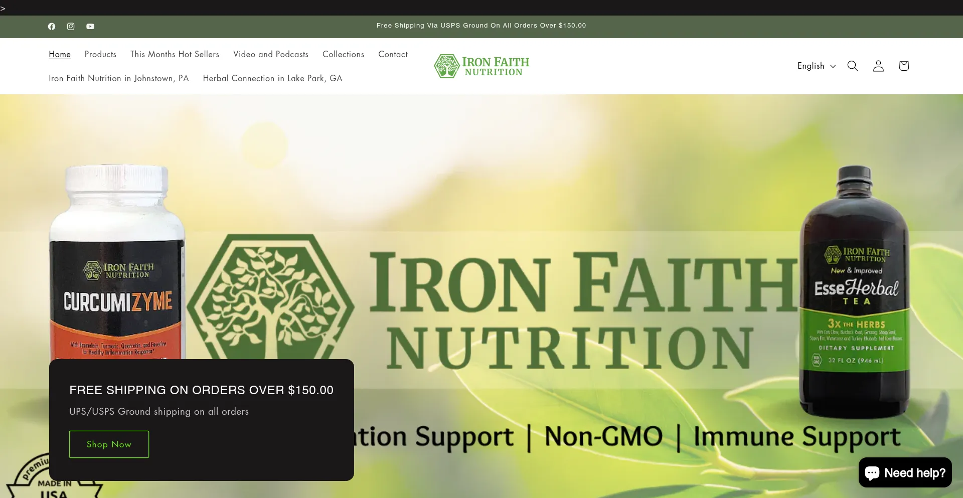 Website screenshot of Ironfaithnutrition.com