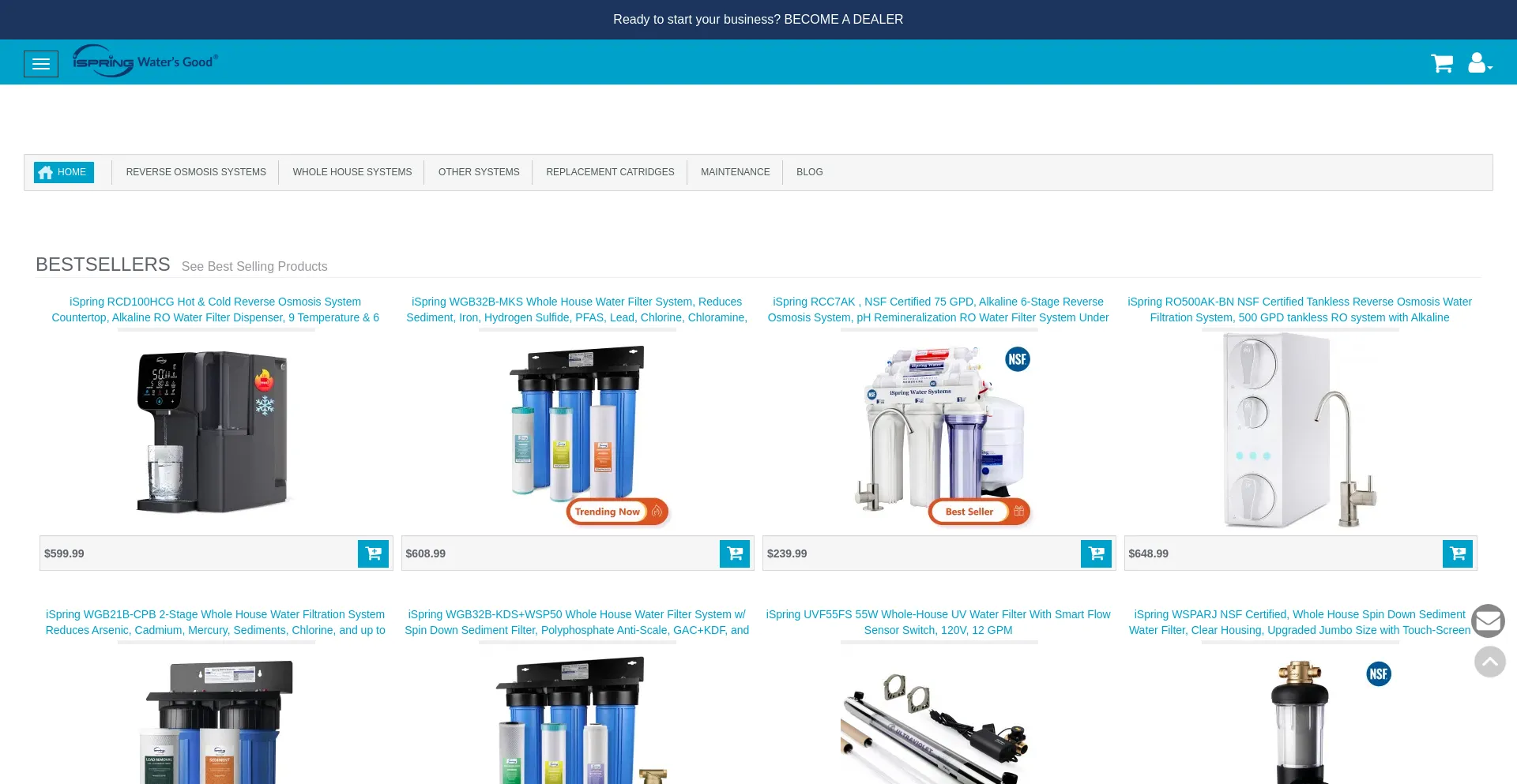 Website screenshot of Ispringfilter.com