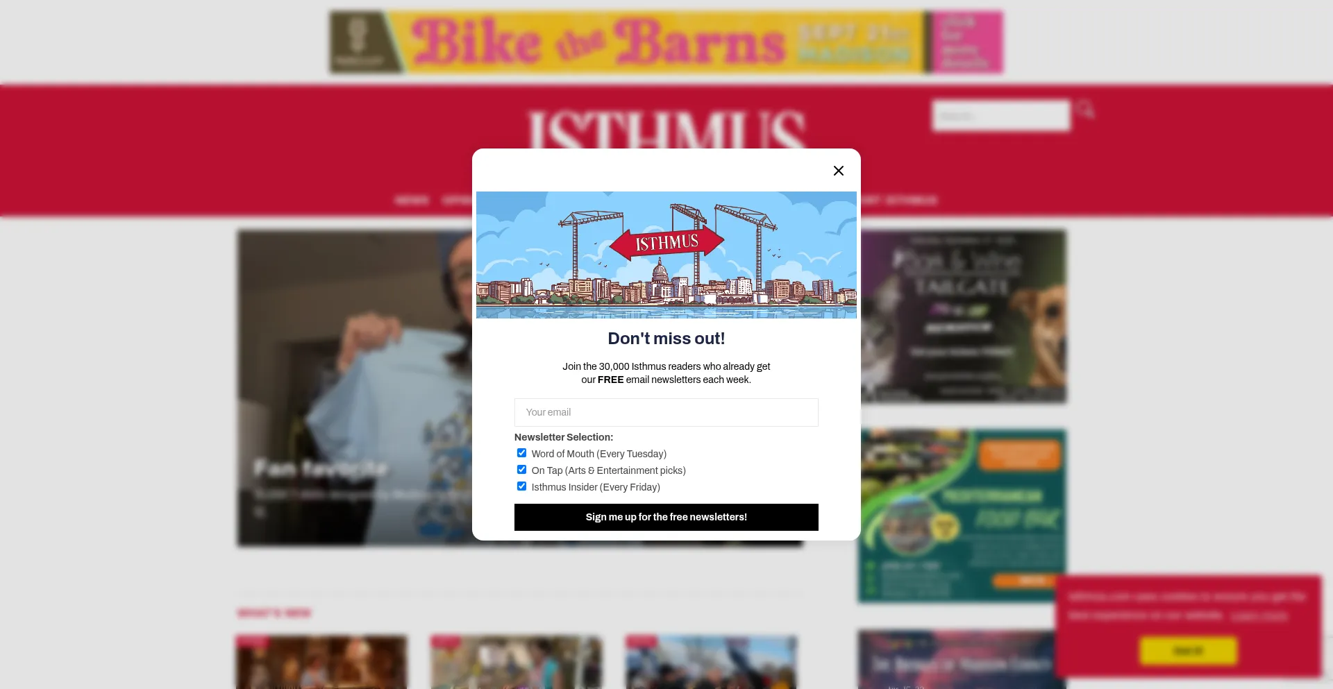 Website screenshot of Isthmus.com