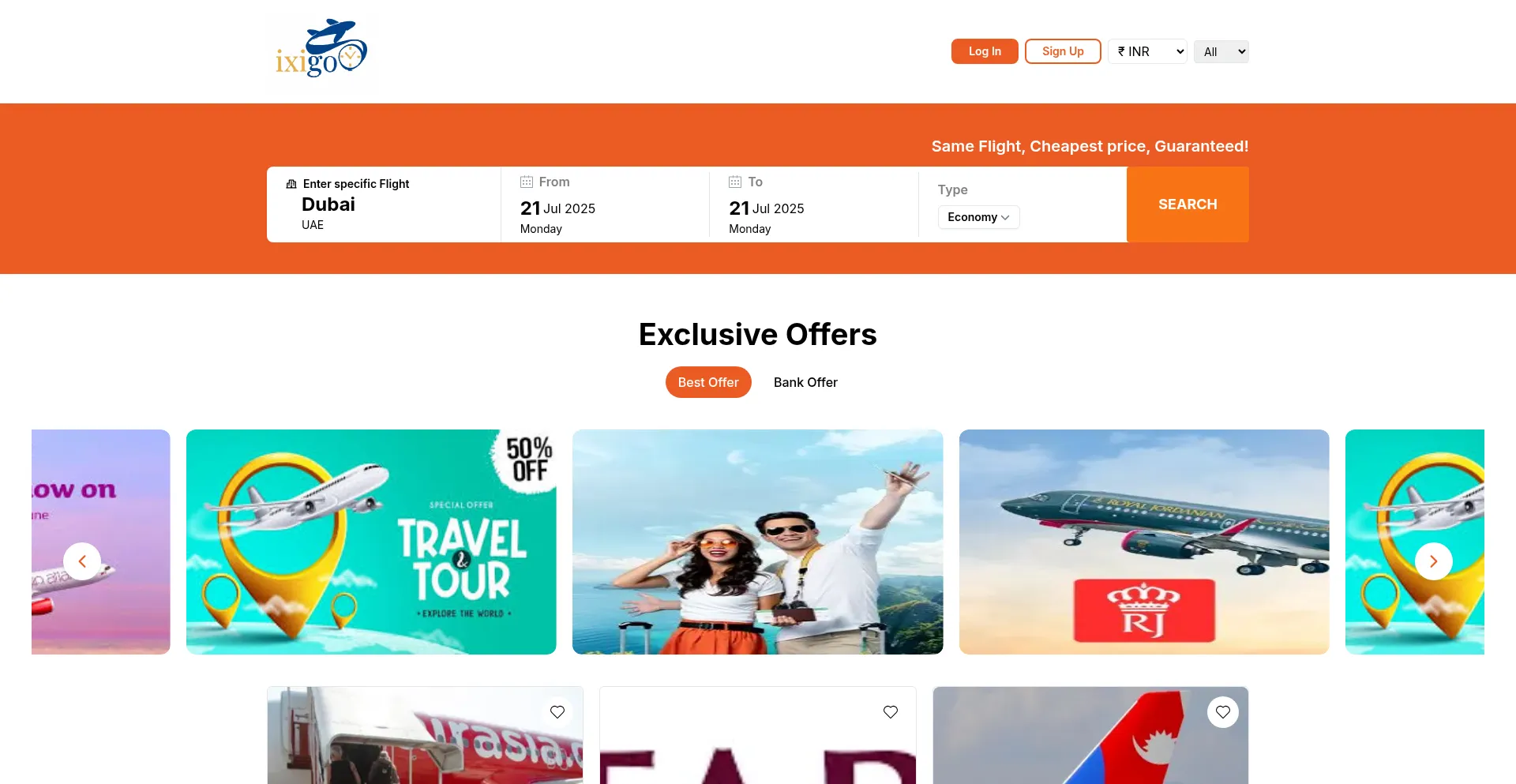Website screenshot of Ixiigo.com