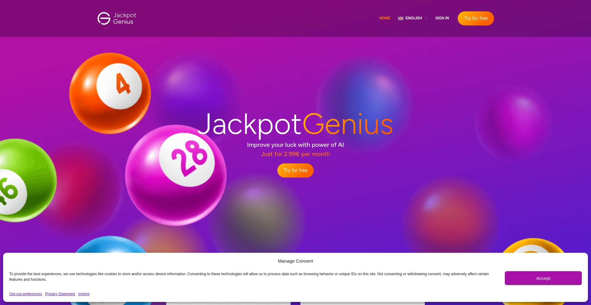 Website screenshot of Jackpotgenius.ai