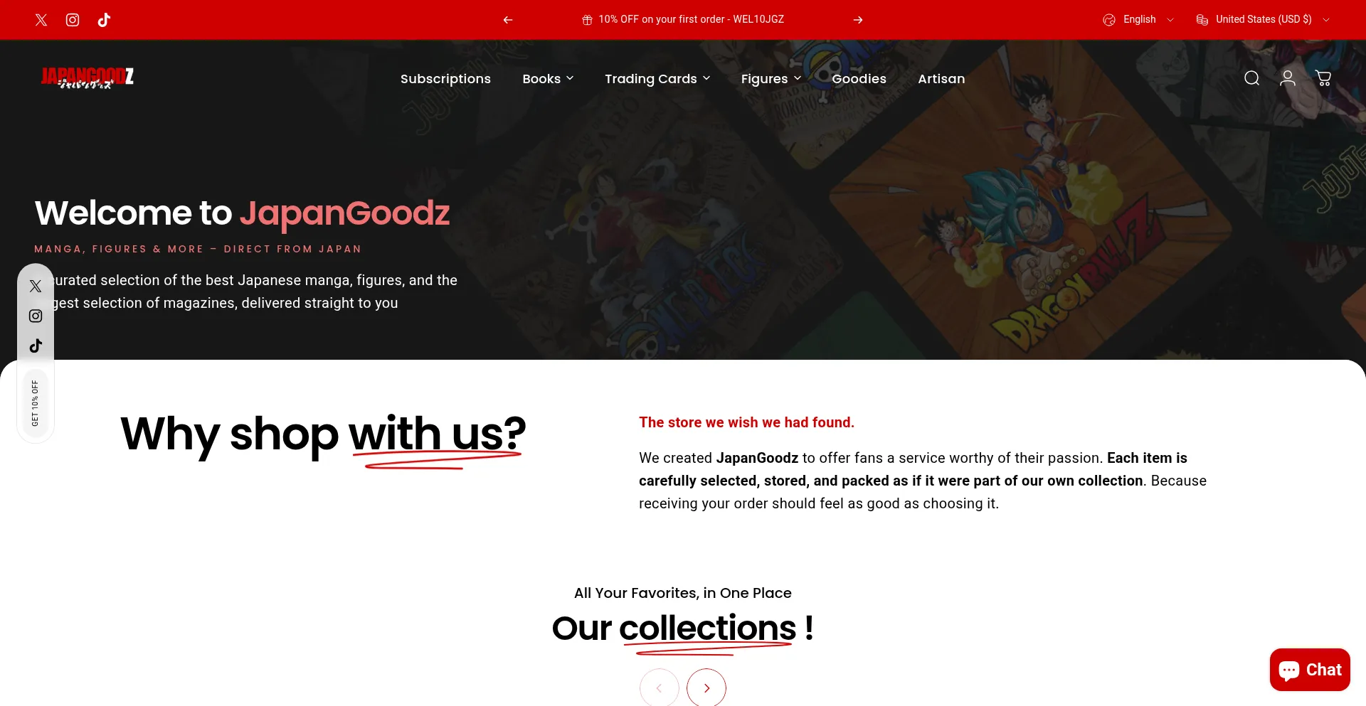 Website screenshot of Japangoodz.com