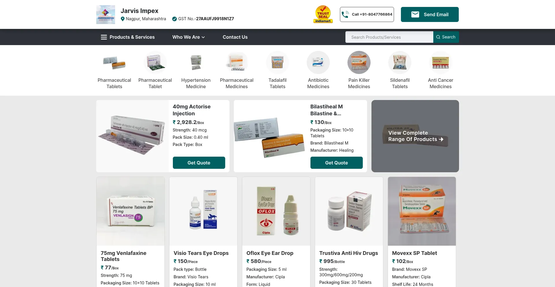 Website screenshot of Jarvisimpex.com