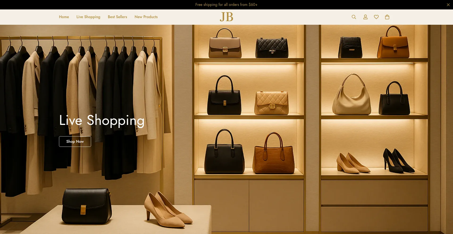 Website screenshot of Jbbags.com