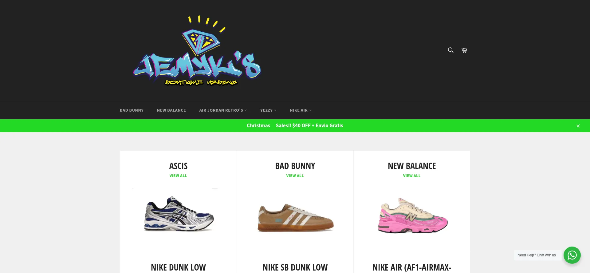 Website screenshot of Jemyksboutique.com