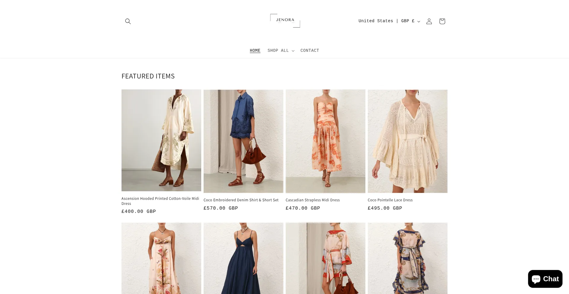 Website screenshot of Jenora.co.uk
