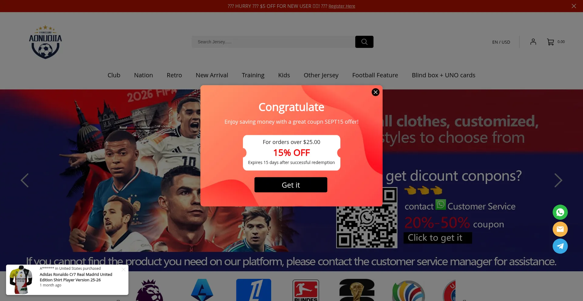 Website screenshot of Jersey1904.com