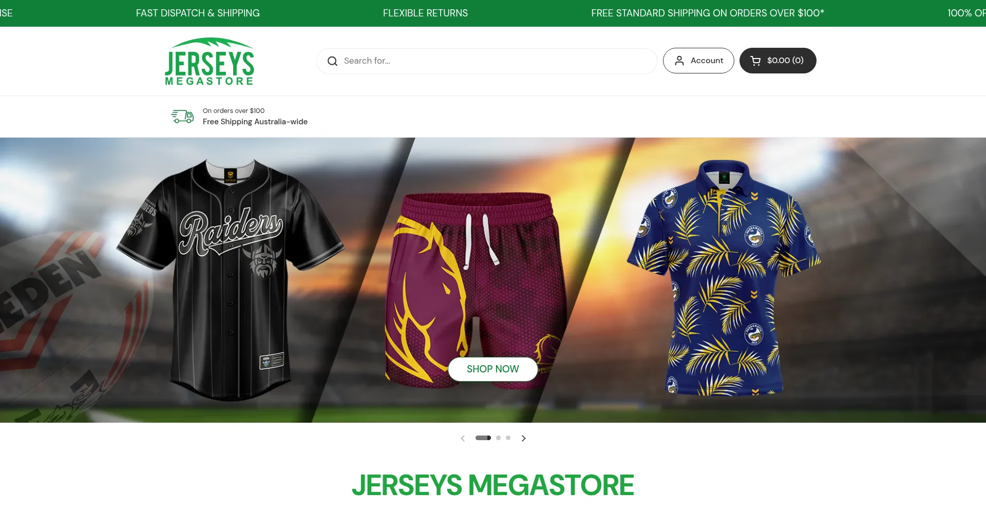 Website screenshot of Jerseys.com.au