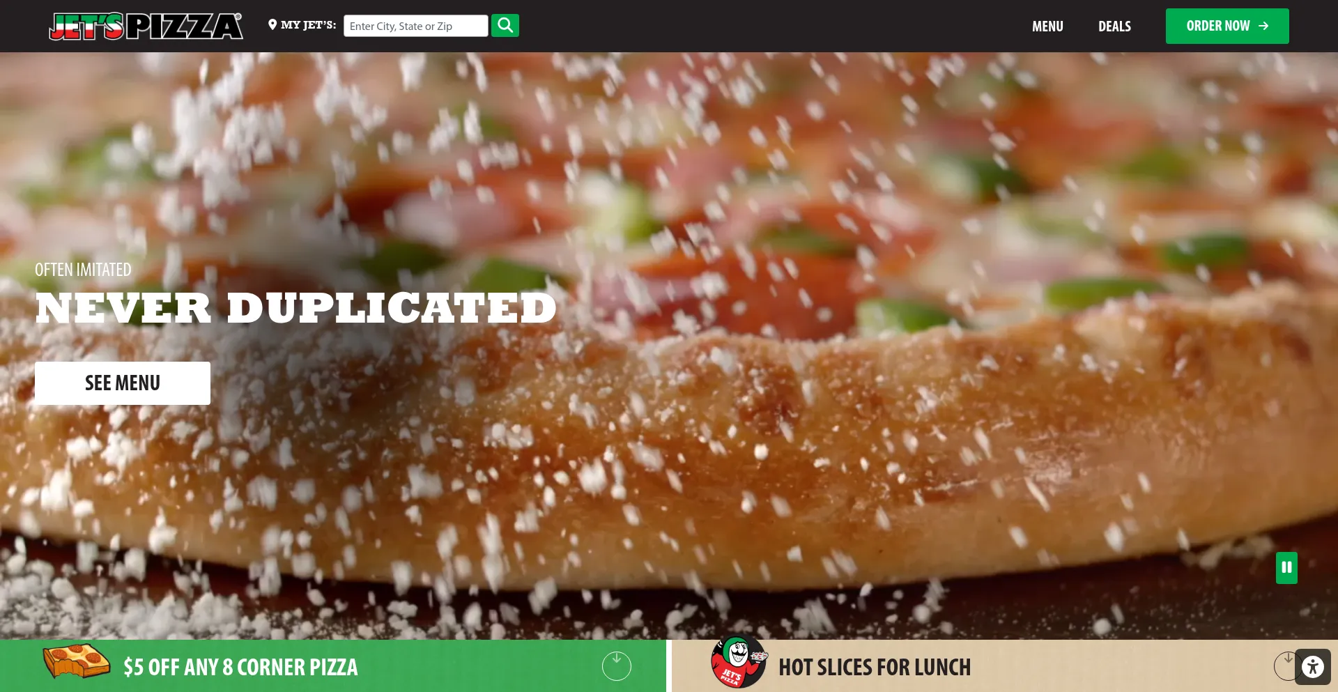 Website screenshot of Jetspizza.com