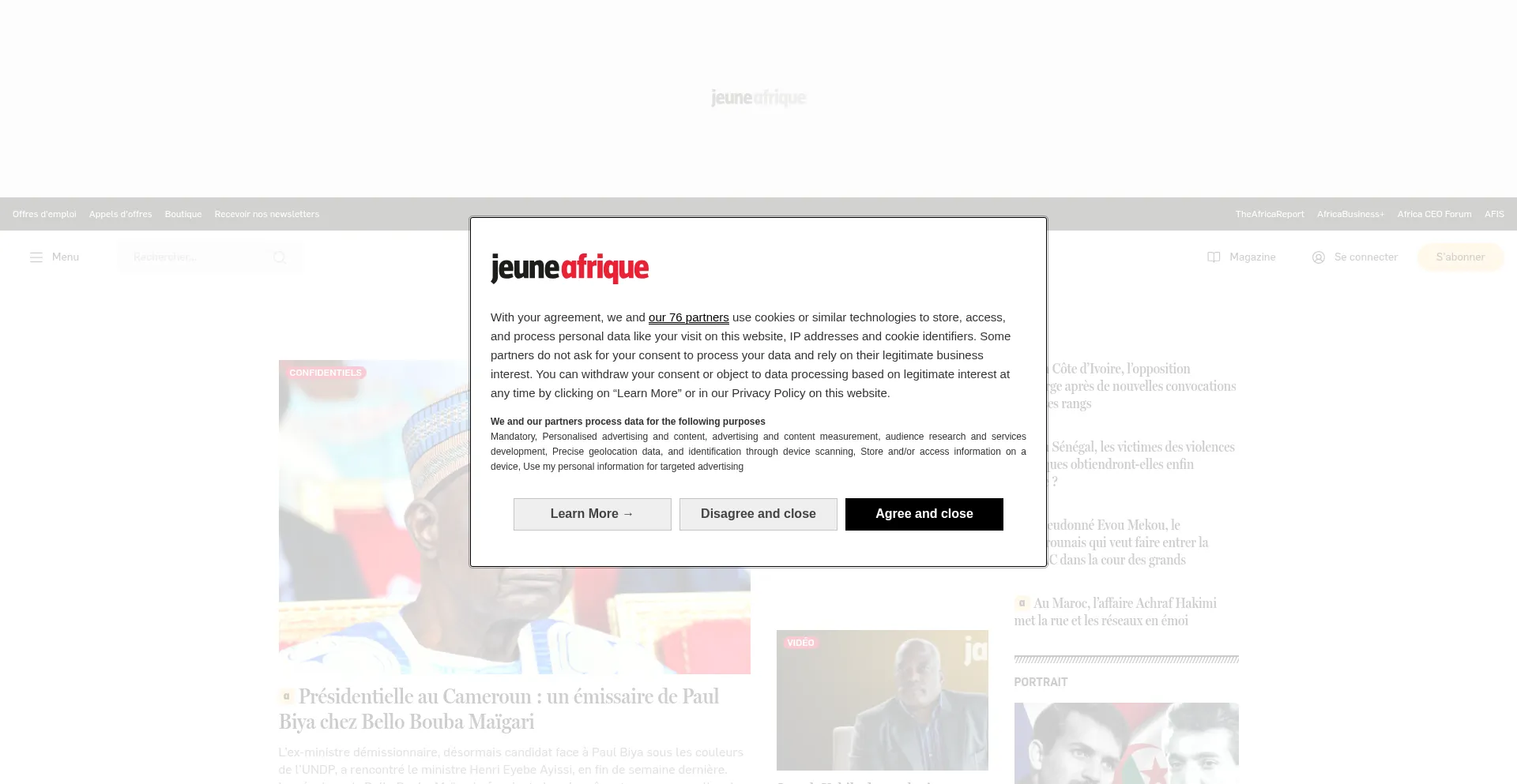 Website screenshot of Jeuneafrique.com