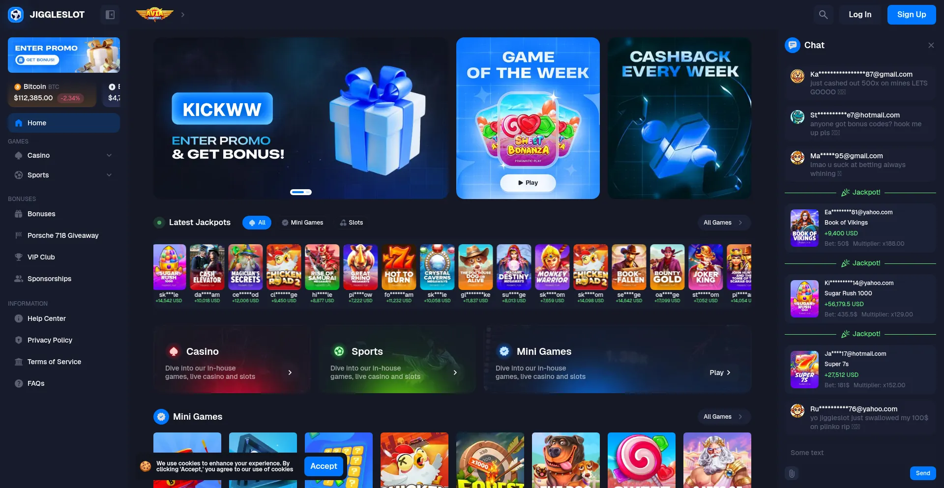 Website screenshot of Jiggleslot.com