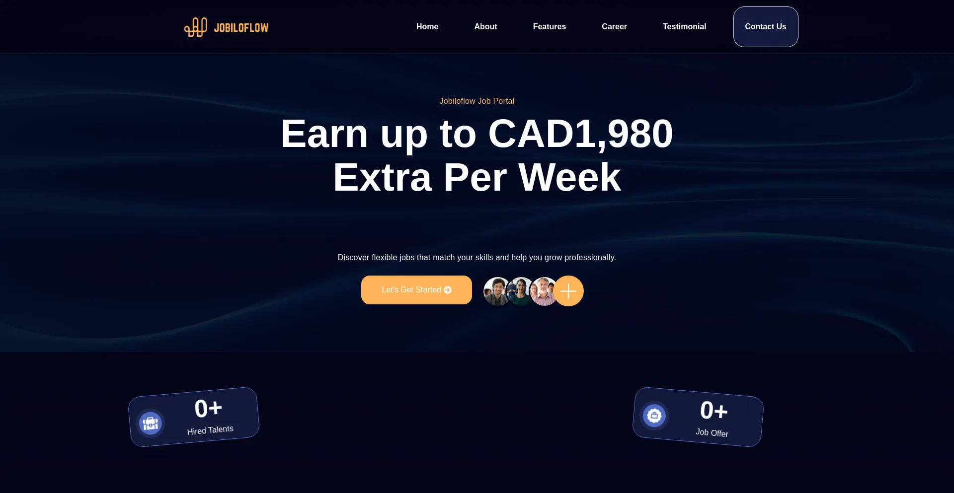 Website screenshot of Jobiloflow.com