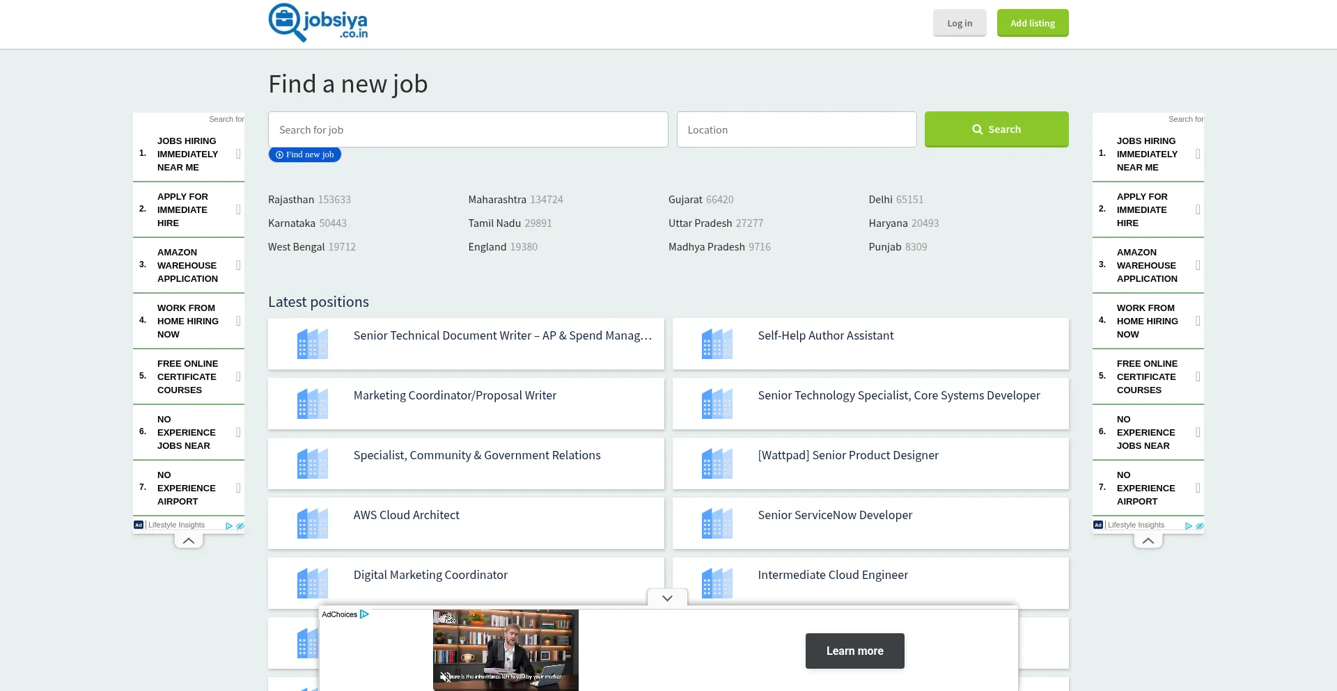 Website screenshot of Jobsiya.co.in
