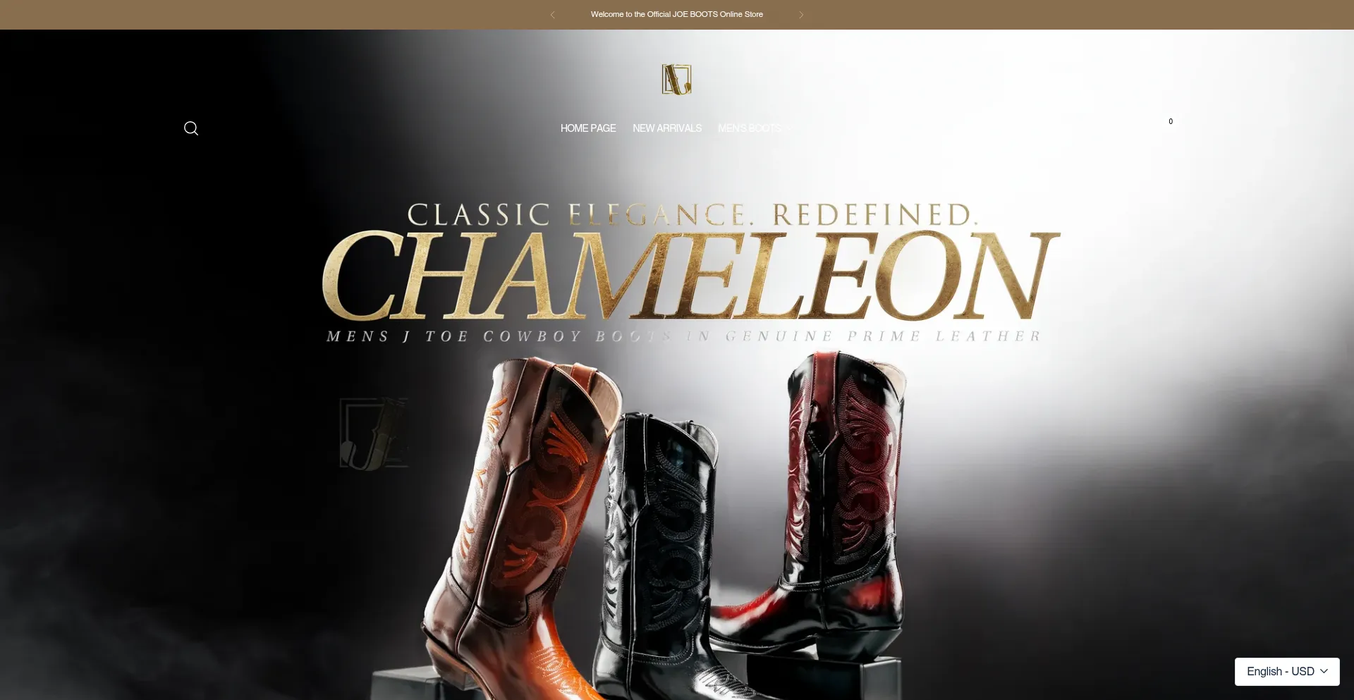 Website screenshot of Joeboots.com